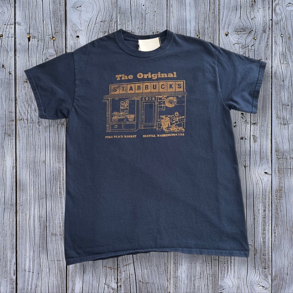 The Original Starbucks Tee Top Shirt Black Cotton Seattle Washington Size M